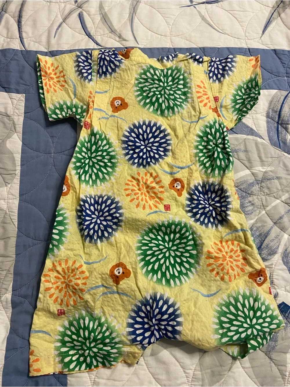 T41a- HOT BISCUITS Yellow Floral MikiHouse KIMONO Shorts Wrap Romper